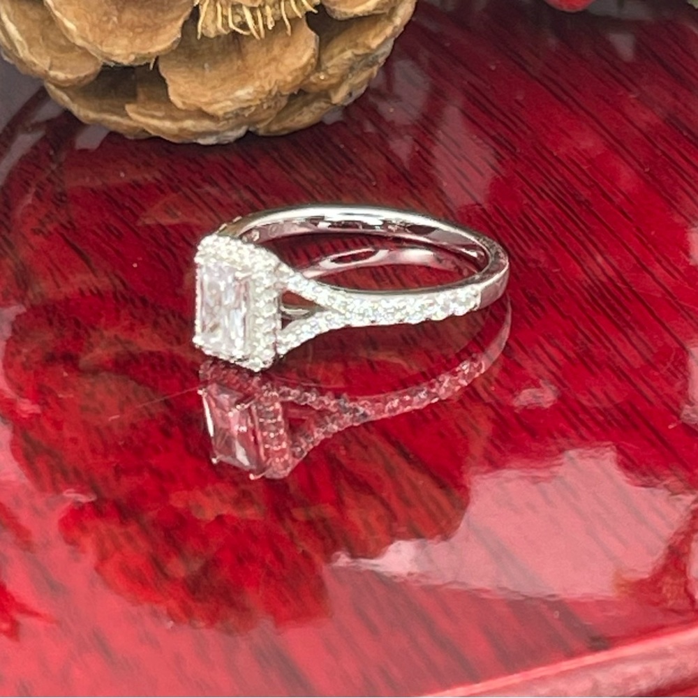 Solid 925 Sterling Silver Clear Crystal Engagemen… - image 2